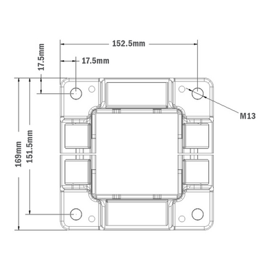 33-9090-7SS MODULAR SOLUTIONS MOUNTING FOOT 4 SIDED FOR 90 X 90 WITH STAINLESS STEEL HARDWARE FULLY ENCLOSED AND SHORT